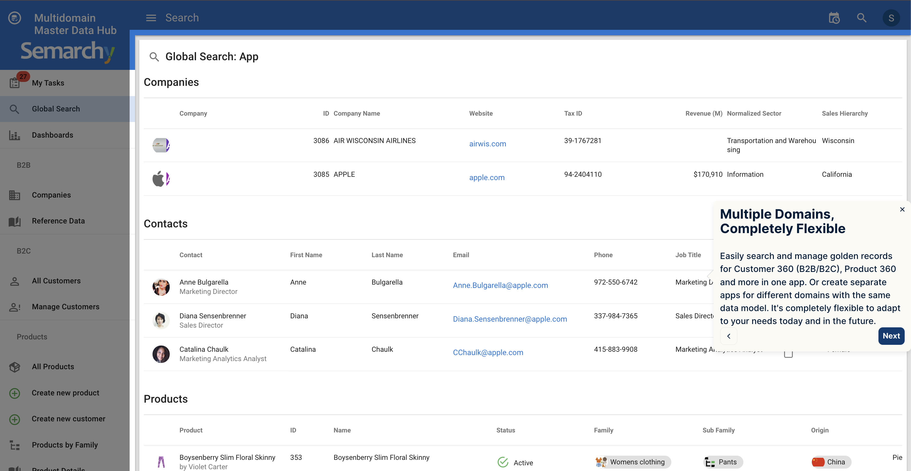 Global Search Across All Golden Records Screenshot